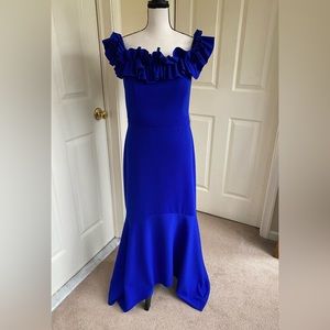 💥Host Pick💥Joseph Ribkoff formal blue dress off shoulder/handkerchief hem. 10